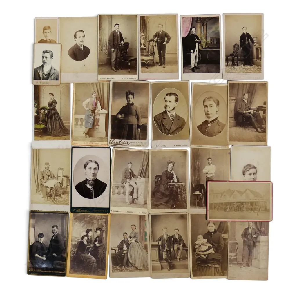 Approx. 26 carte de visite 19thC portrait & figure study photographs. Most named by NZ photographers Image 1++